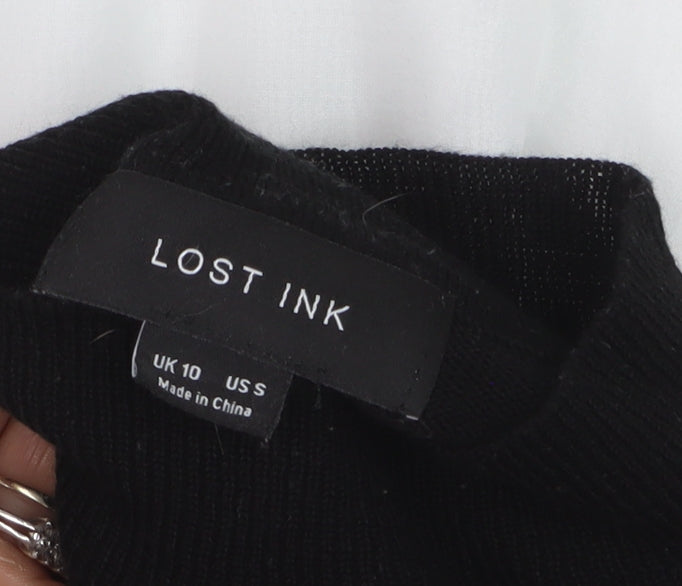 Lost Ink Women Black High Neck Ruffle Flared Sleeve Jumper Size 10