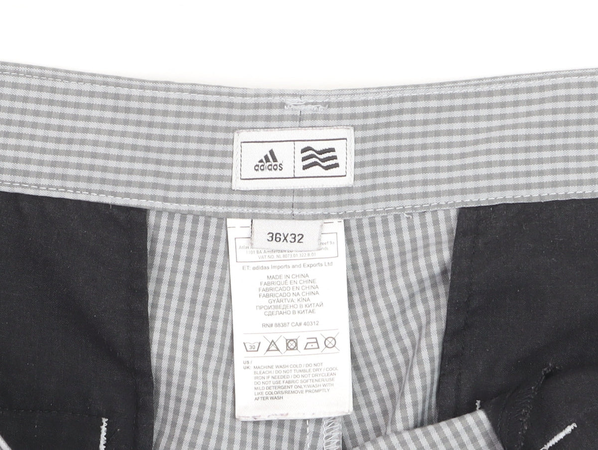 Adidas Men's Grey Check Chino Trousers Size 36x32 Regular Fit
