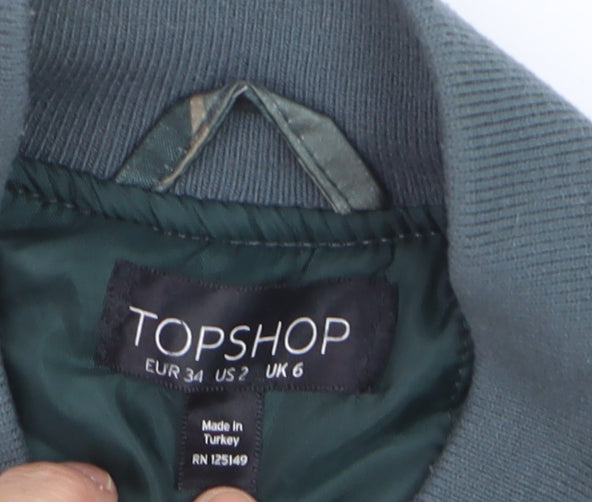 Topshop Women's Green Camouflage Bomber Jacket Size 6