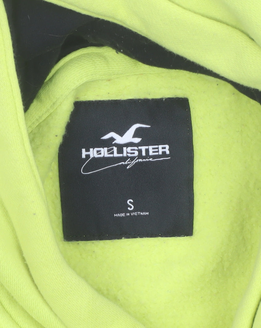 Hollister Men’s Yellow Pullover Hoodie S Fleece Logo Print