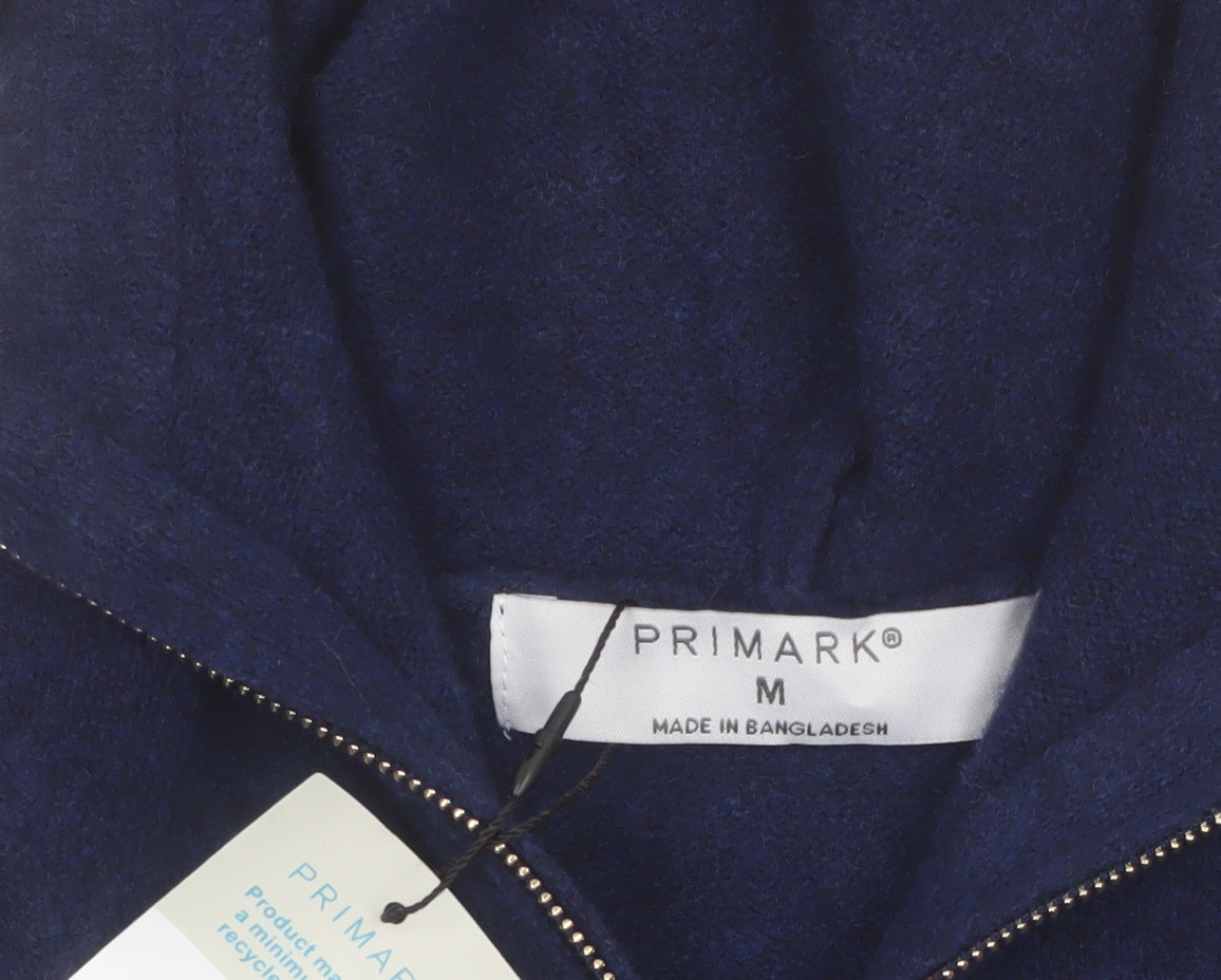 Primark Women Blue M Full Zip Hooded Wool Blend Jumper