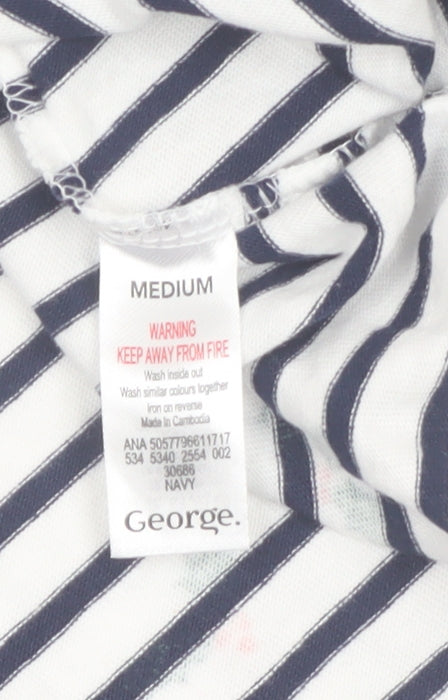 George Women’s White Striped Christmas Long Sleeve Cotton T-Shirt Size M