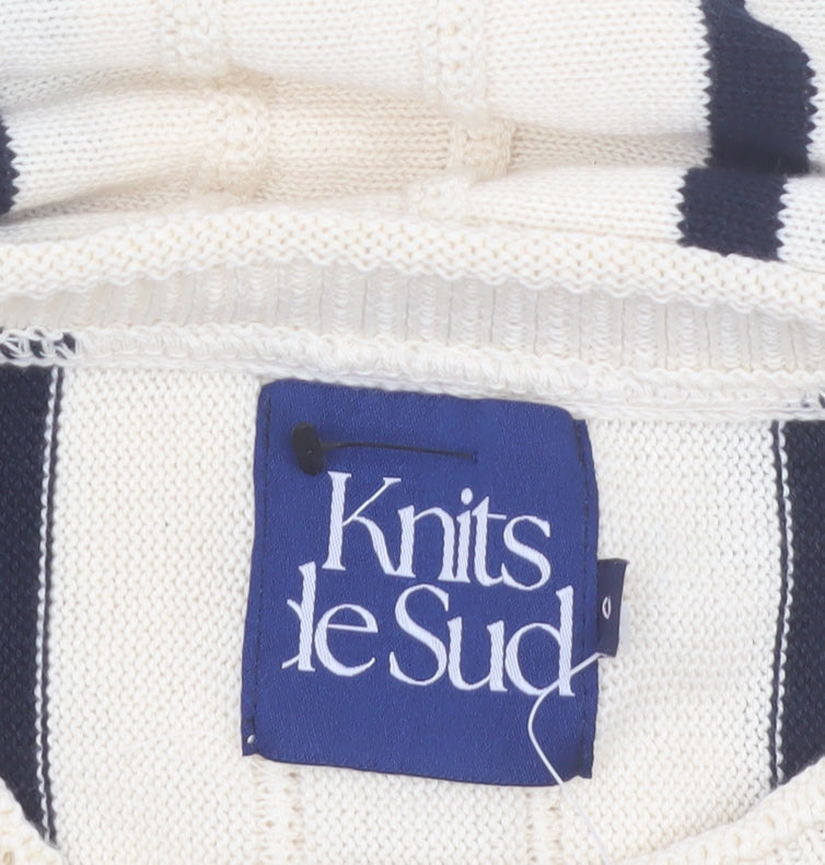 Knits de Sud Women’s Beige Striped Cotton Jumper Size M