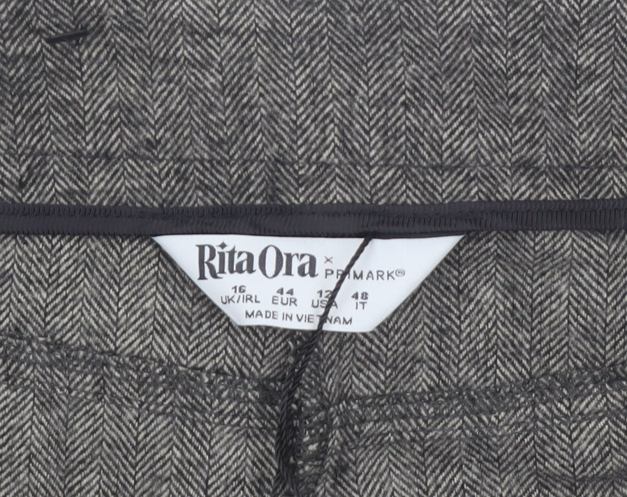 Primark Women Grey Herringbone Straight Trousers Size 16