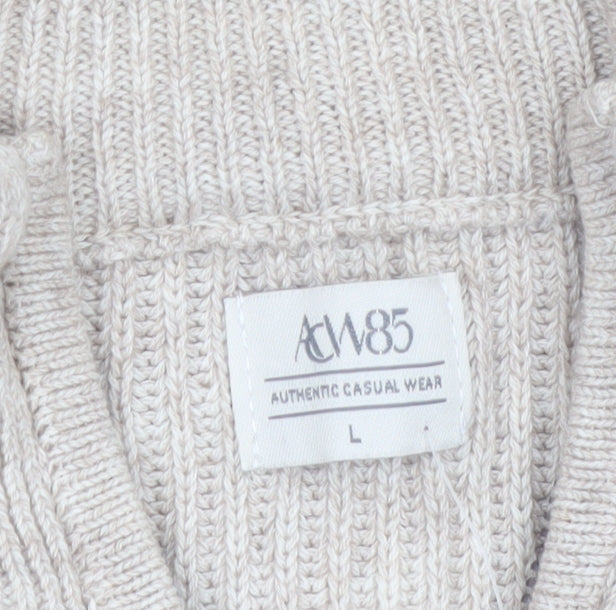 ACW85 Men's Beige Cotton Full Zip Jumper L Classic Knitwear