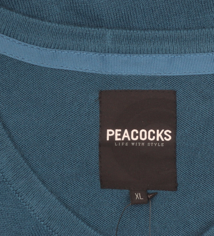 Peacocks Mens Blue V-Neck Acrylic Knit Jumper XL