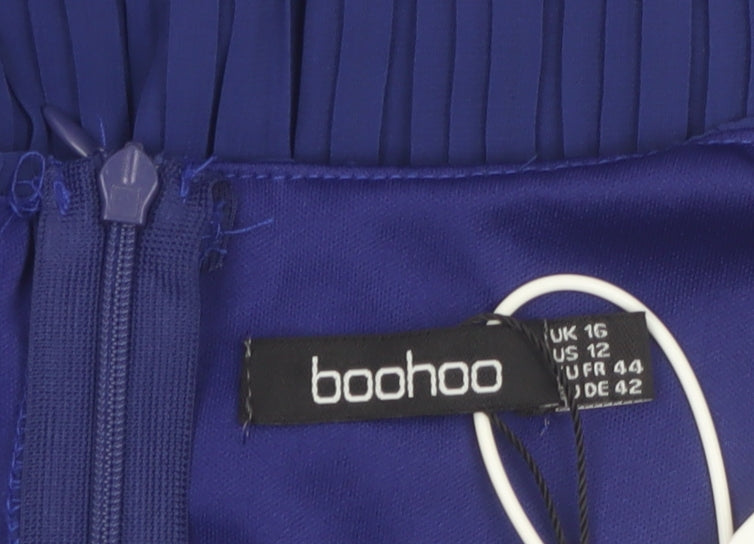 Boohoo Women Blue Size 16 Knee Length Pleated Wrap Dress