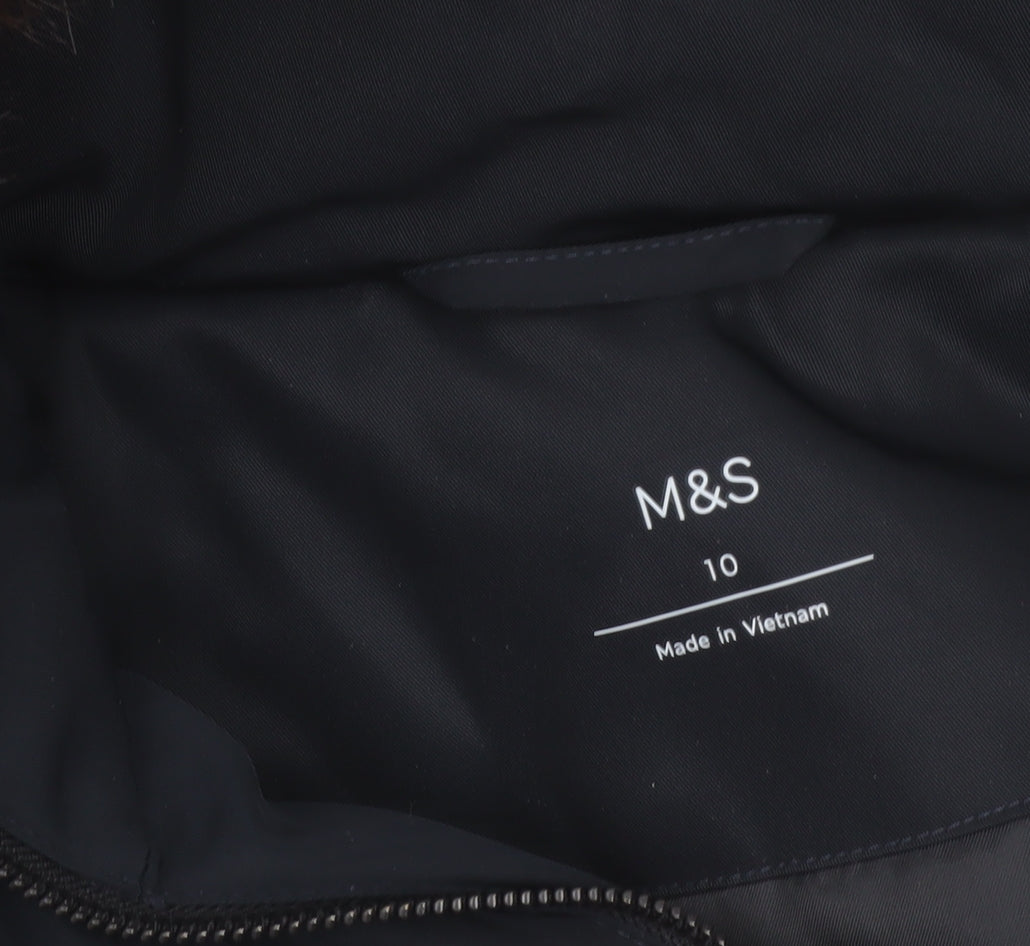 Marks and Spencer Women's Blue Hooded Fur Trim Parka Coat Size 10