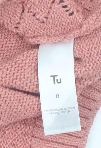 Tu Women Pink Short Sleeve Crew Neck Knit Jumper Size 8