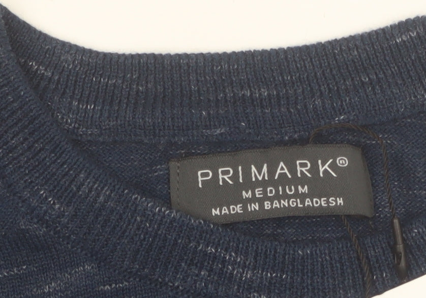 Primark Men's Blue Medium Crew Neck Cotton Blend Pullover Jumper