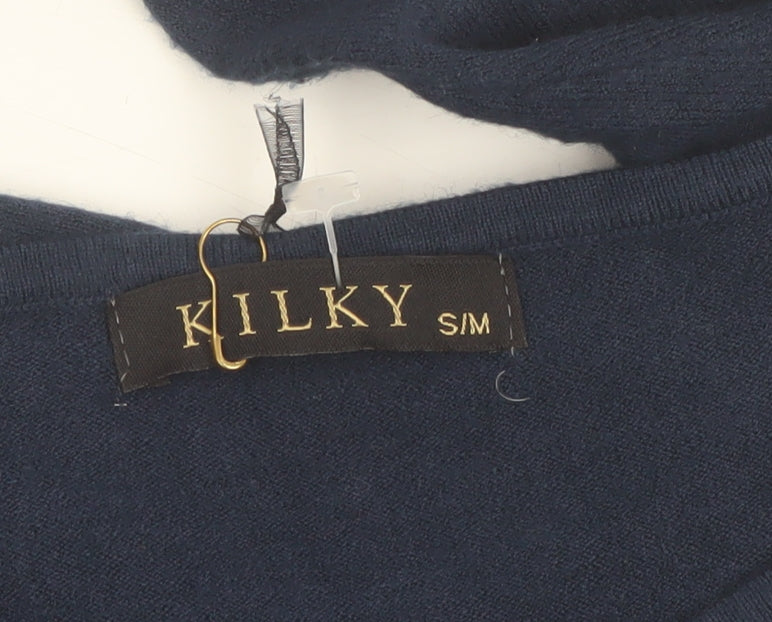 KILKY Women's Blue Ruffle Knit Long Sleeve Pullover Jumper S