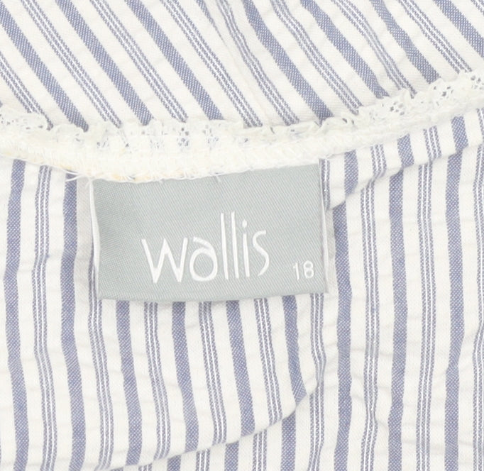 Wallis Women Blue Striped Sleeveless Cotton Blend Camisole Blouse Size 18