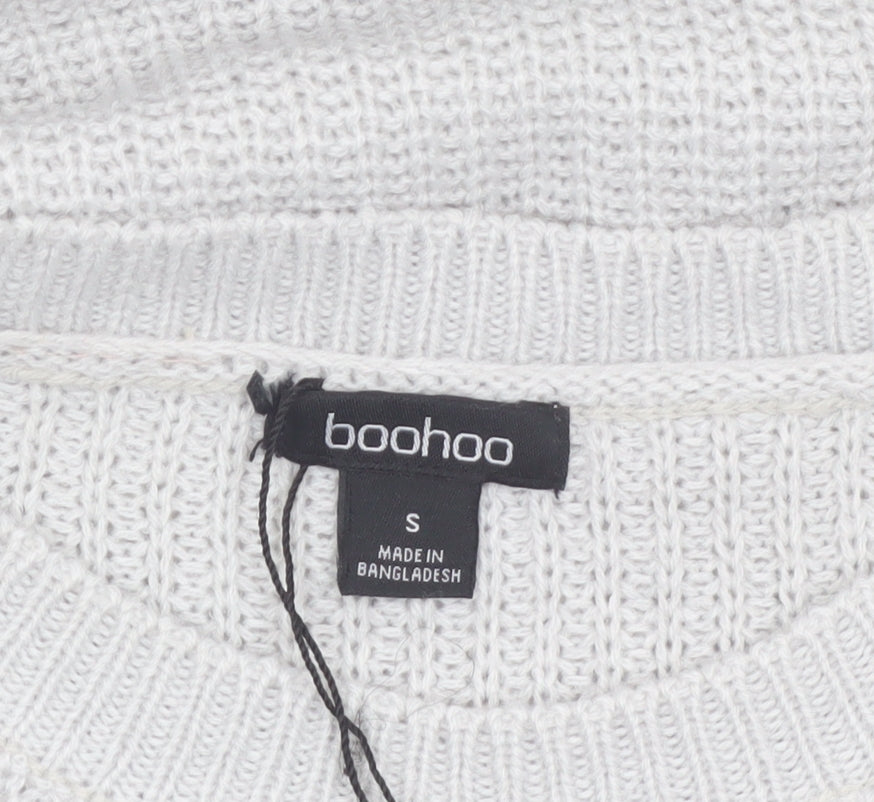 boohoo Women White Chunky Knit Crew Neck Long Sleeve Pullover Jumper S