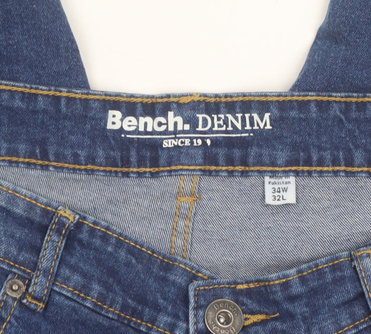 Bench Men’s Blue Denim Jeans Size 34W 32L Regular Fit Straight Stretch