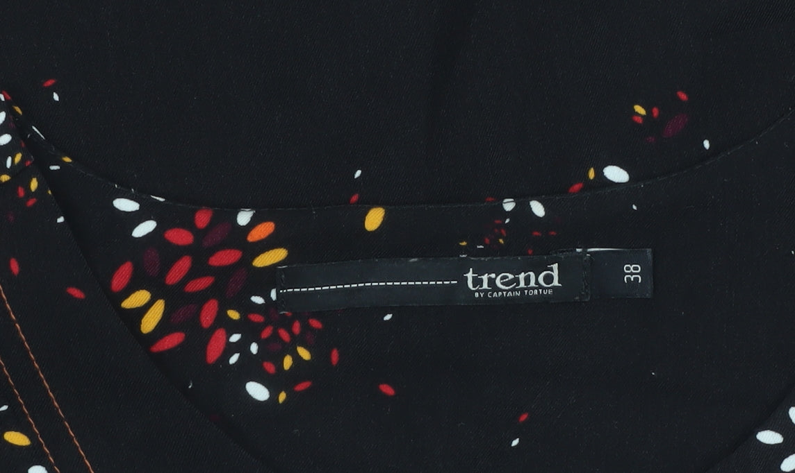 Trend by Captain Tortue Black Floral A-Line Zip Belted Dress Size 10