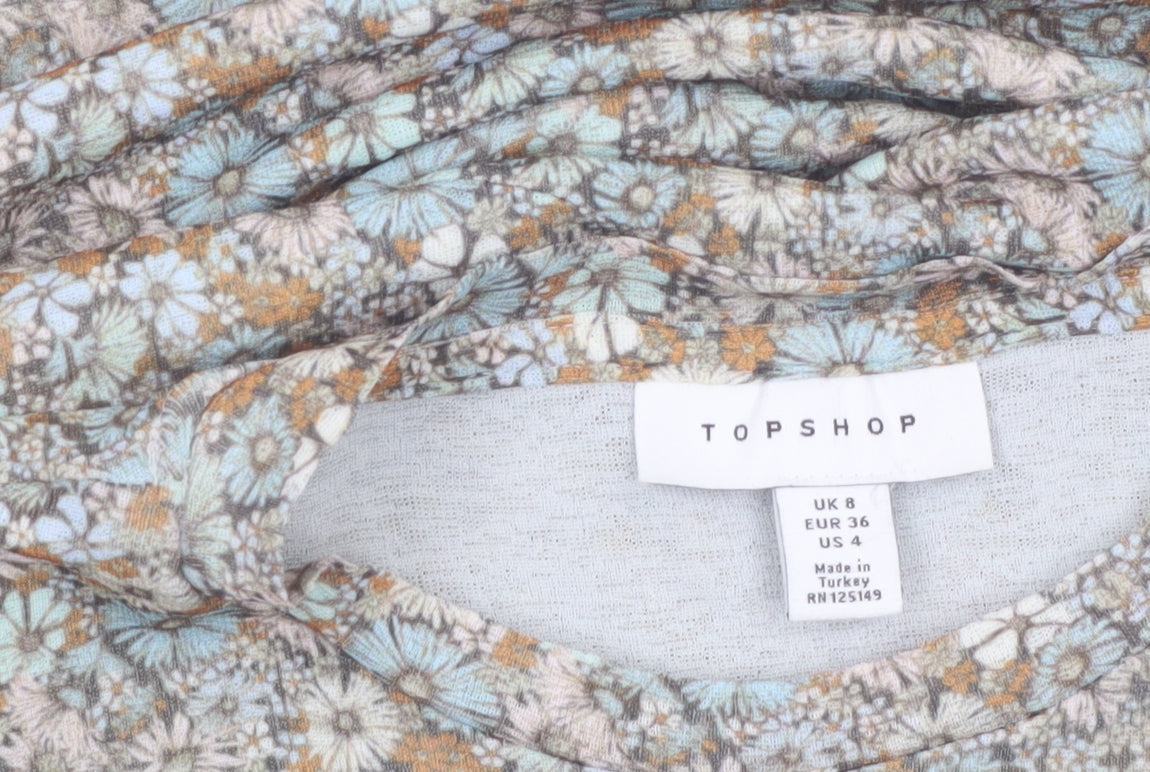 Topshop Women's Multicoloured Floral A-Line Sleeveless Dress Size 8