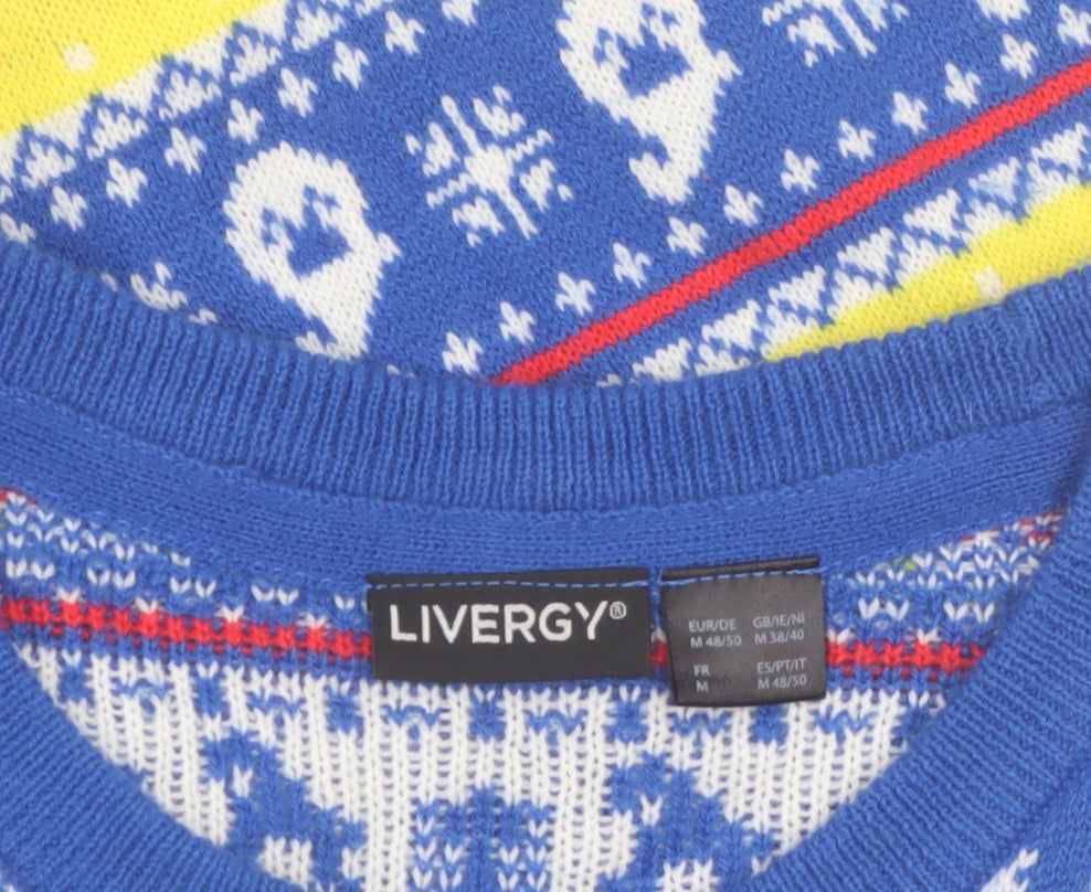 Livergy Men’s Blue Lidl Christmas Fair Isle Crew Neck Jumper M