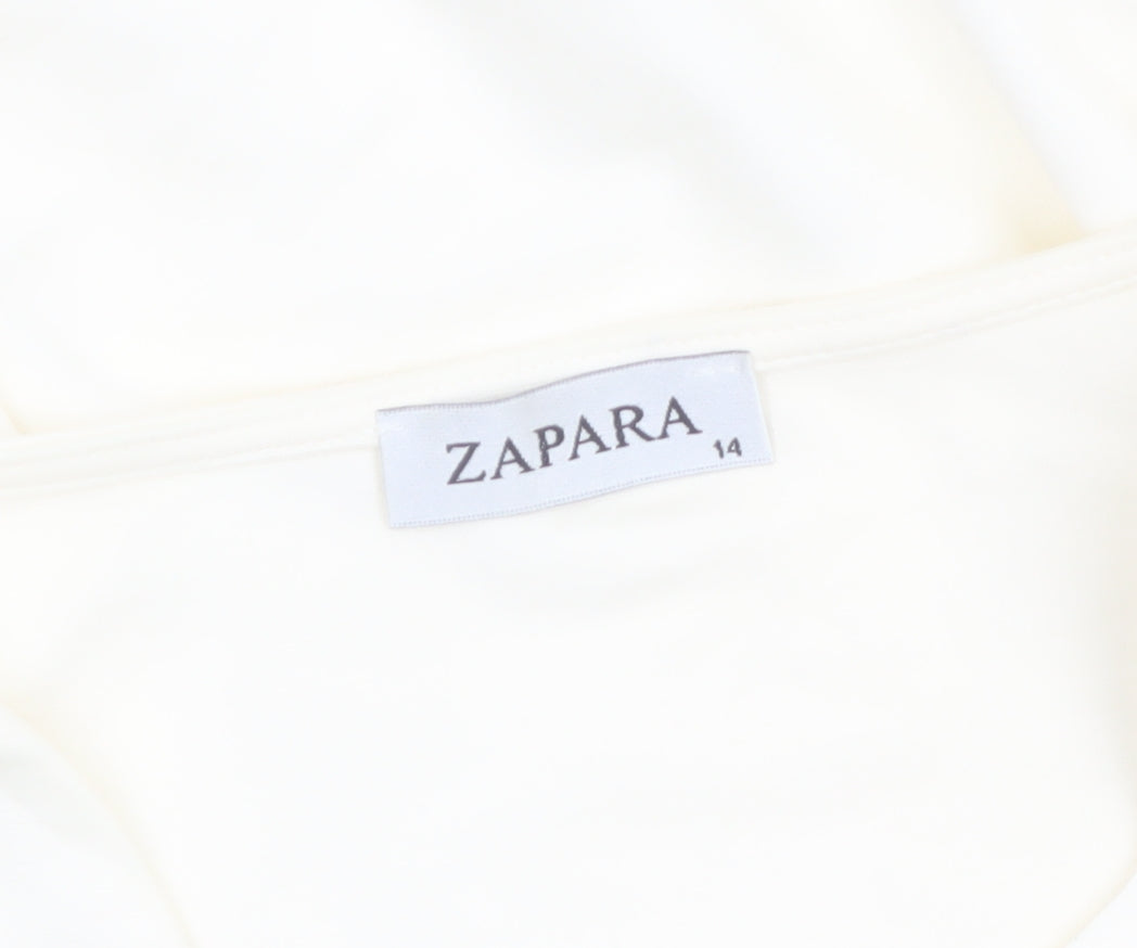 Zapara Women Ivory Cropped Long Sleeve Jersey Blouse Size 14