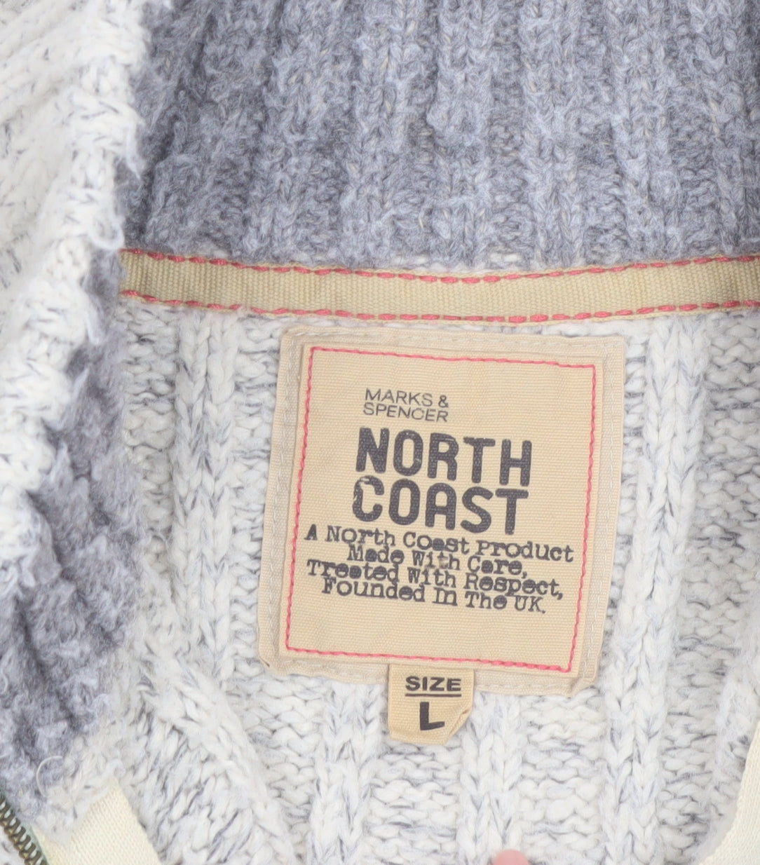 Marks & Spencer Men’s Beige Cable-Knit 1/4 Zip Wool Blend Jumper Size L