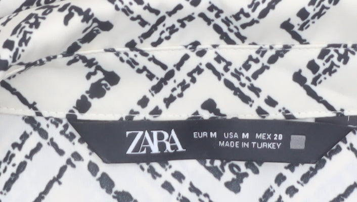 Zara Women Black Geometric Print Button-Up Shirt Size 12