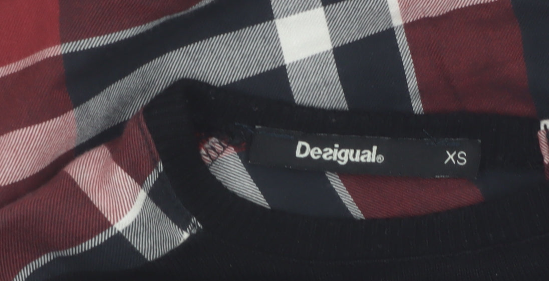 Desigual Womens Black Check Tunic Blouse XS Long Sleeve