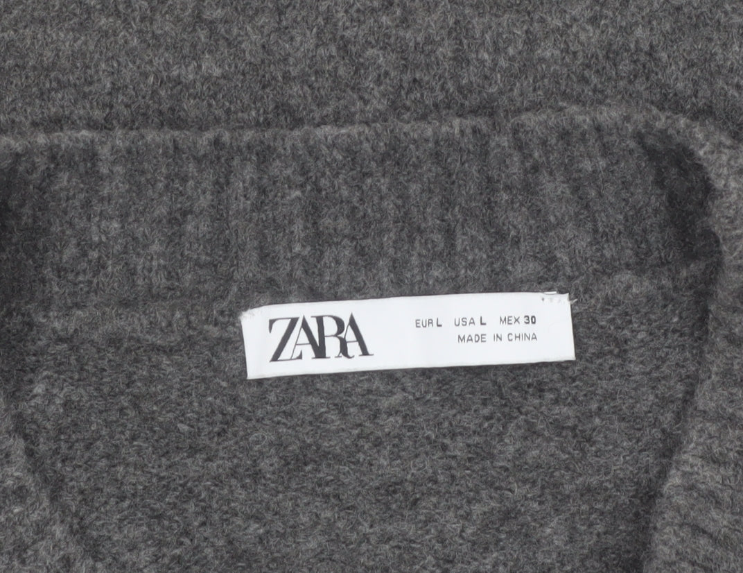 ZARA Women Grey Crew Neck Wool Blend Knit Jumper Size L
