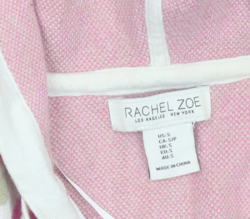 Rachel Zoe Women's Pink Floral Hooded V-Neck Knit Jumper Size S