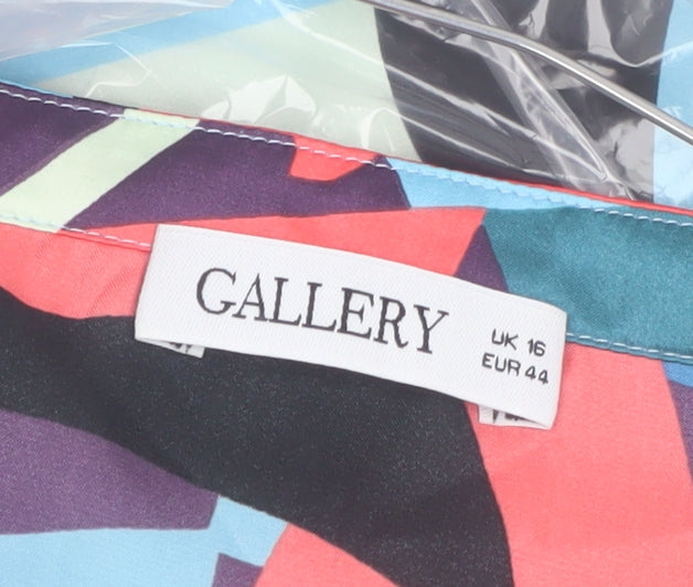 Gallery Women’s Multicoloured Geometric Long Sleeve Polyester Blouse Size 16