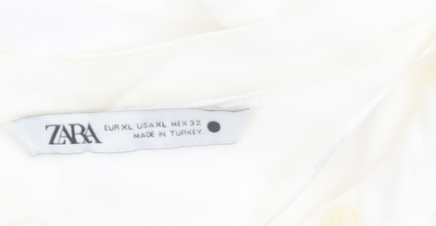 Zara Women Ivory Viscose Long Sleeve Button Blouse XL