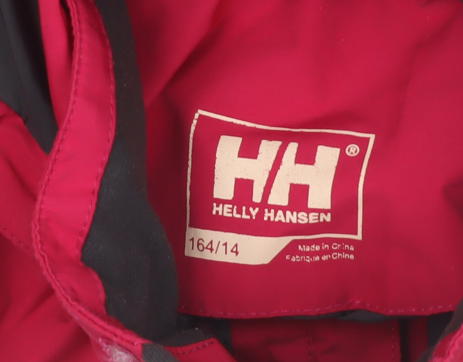 Helly Hansen Girls Red Waterproof Hooded Rain Coat Jacket Size 14 Years