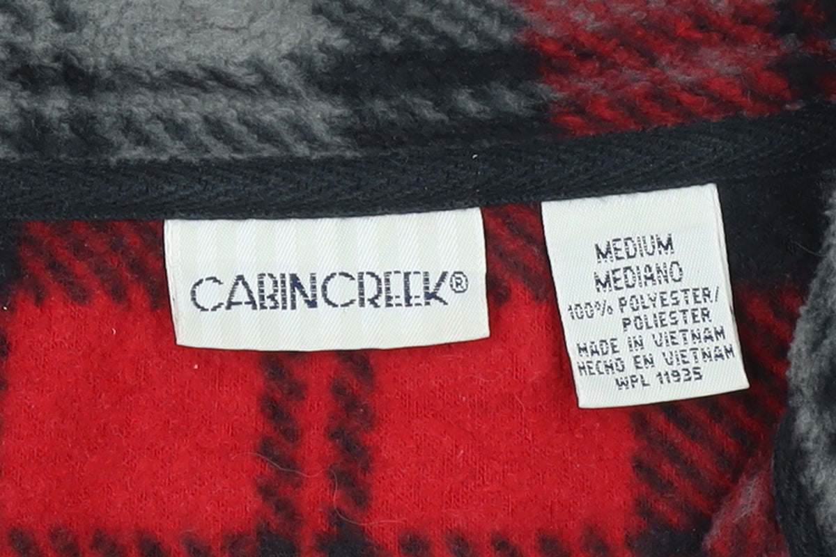 Cabin Creek Men's Red Black Plaid Fleece 1/4 Zip Pullover Sweatshirt M