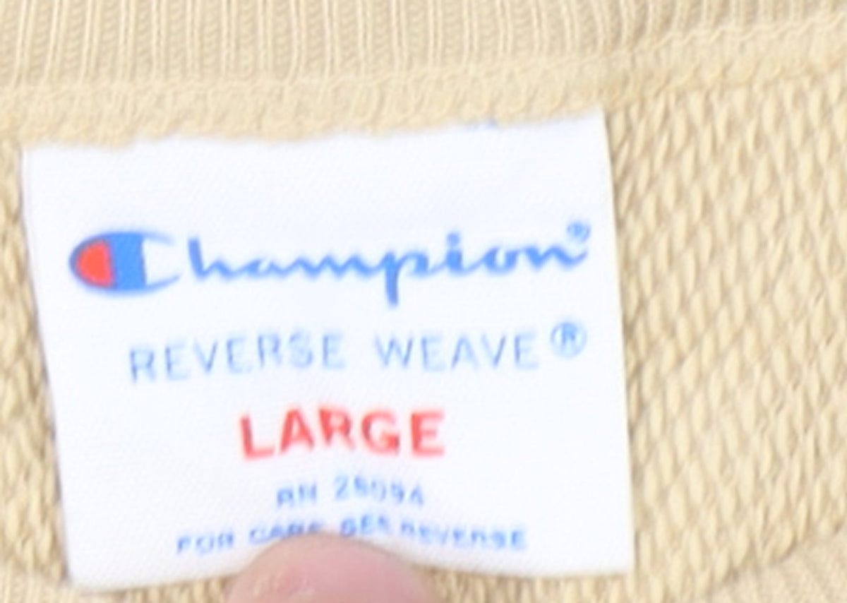 Champion Womens Beige Reverse Weave Sweatshirt Large Logo Crew Neck