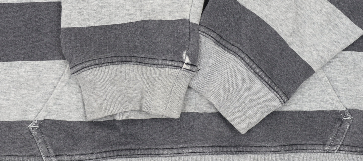 Nike Boys Grey Striped Pullover Hoodie L 12/13 Years Hooded Fleece Sweatshirt