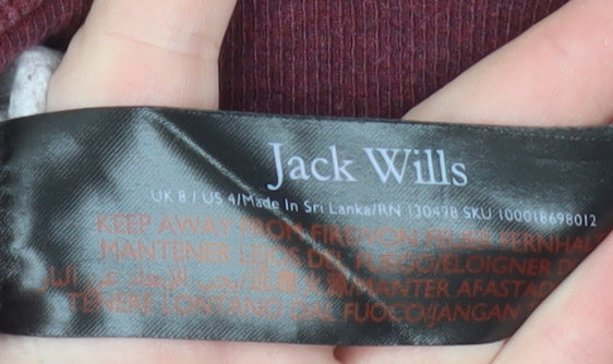 Jack Wills Women Burgundy Pullover Hoodie UK 8 Logo Print Cotton Blend