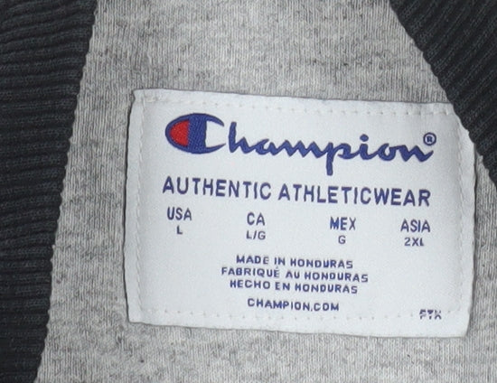 Champion Men's Black Pullover Sweatshirt L Logo Crew Neck Fleece