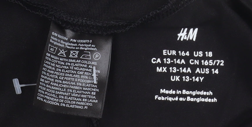 H&M Teens Black Leggings Size 14 Stretch Jersey Activewear Trousers