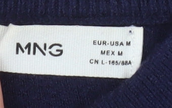 Mango Women's Blue Black Mock Neck Knit Jumper Size M