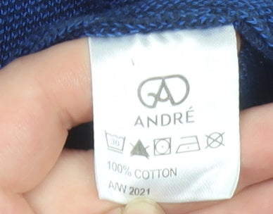 André Men's Blue 1/2 Zip Cotton Knit Sweatshirt Size L