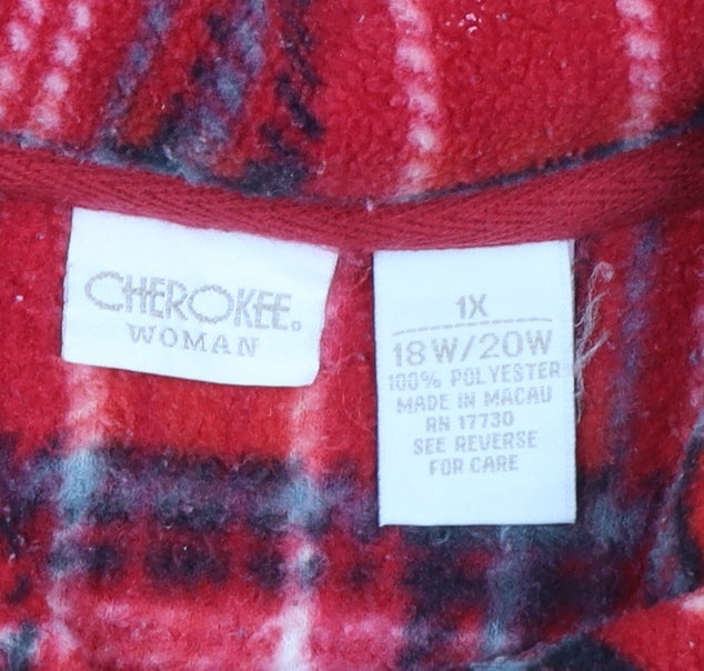Cherokee Women Red Plaid Fleece Button Jacket Size 18 Plus