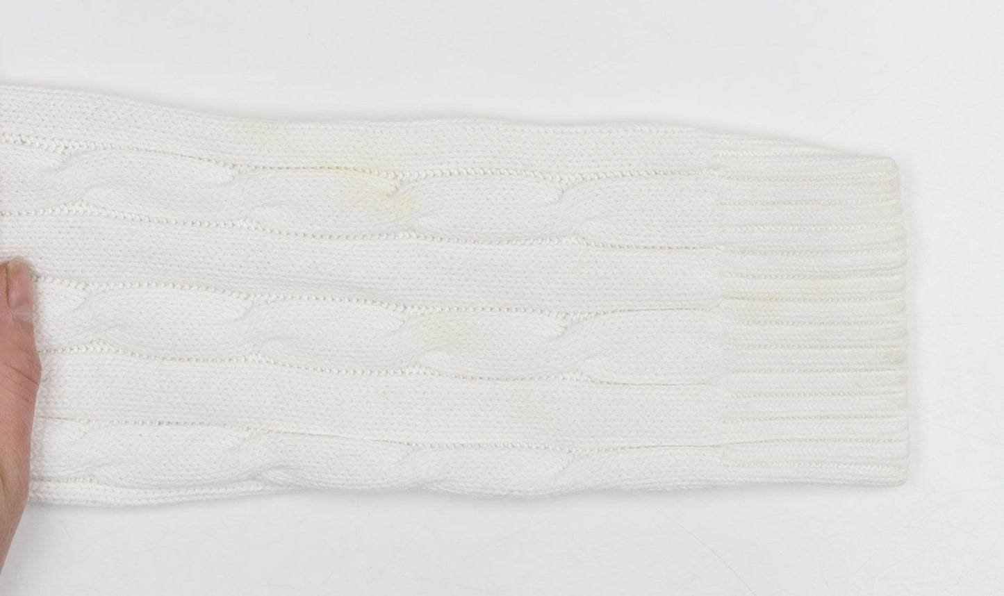 Chaps Women's White V-Neck Cable Knit Cotton Jumper Size M