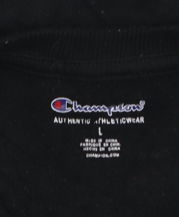 Champion Boys Black Pullover Sweatshirt L Logo Fleece Crew Neck