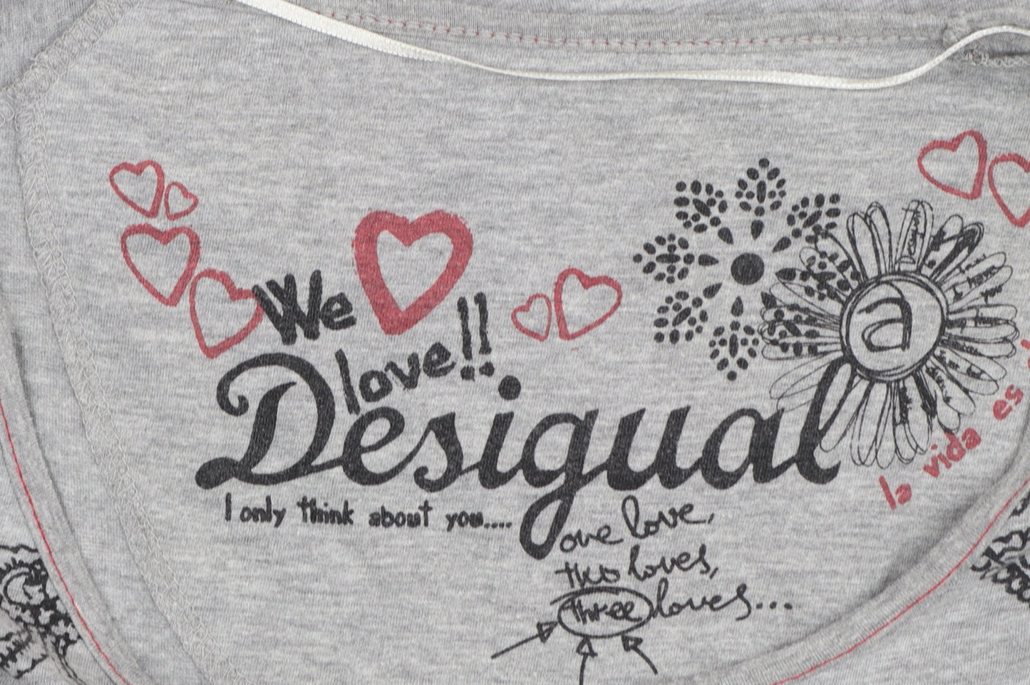 Desigual Womens Grey Floral Print Short Sleeve T-Shirt Size S