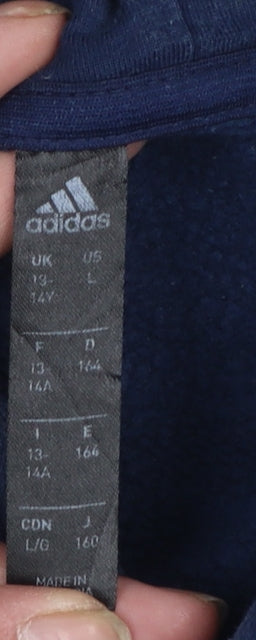 Adidas Boys Navy Blue Pullover Hoodie 13-14 Years Cotton Blend