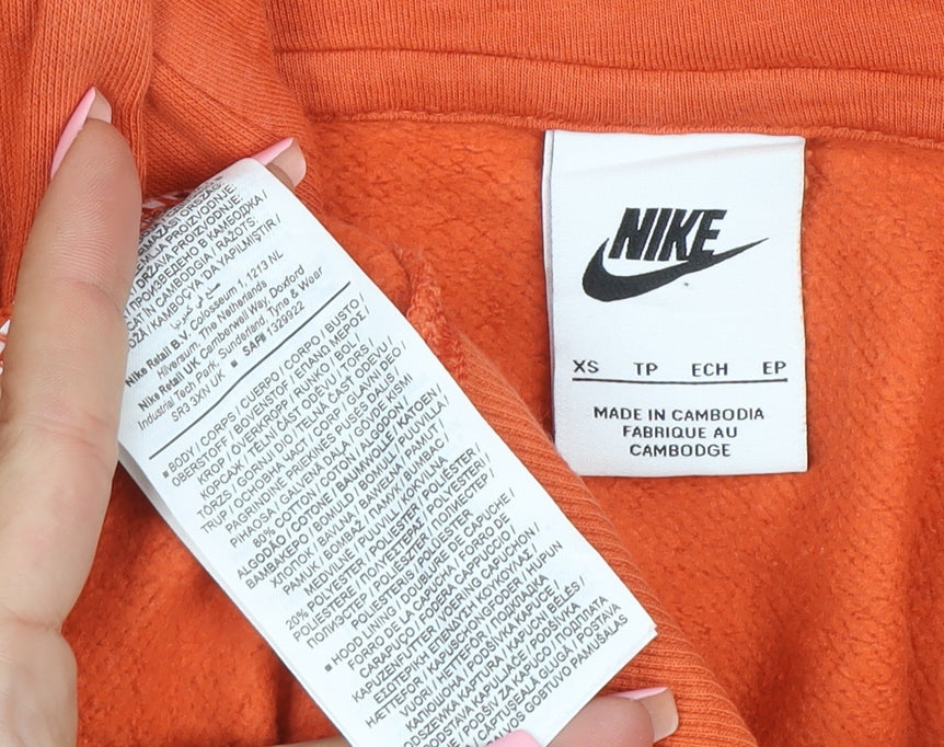 Nike Womens Orange XS Pullover Hoodie Sweatshirt Cotton Blend