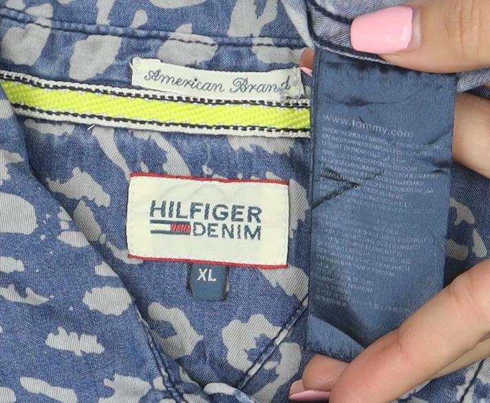 Tommy Hilfiger Women Blue Animal Print Denim Button-Up Shirt XL