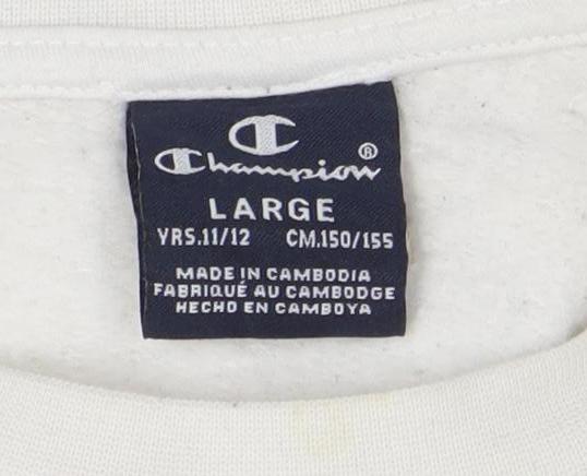 Champion Boys Ivory Large Crew Neck Pullover Sweatshirt with Logo Print