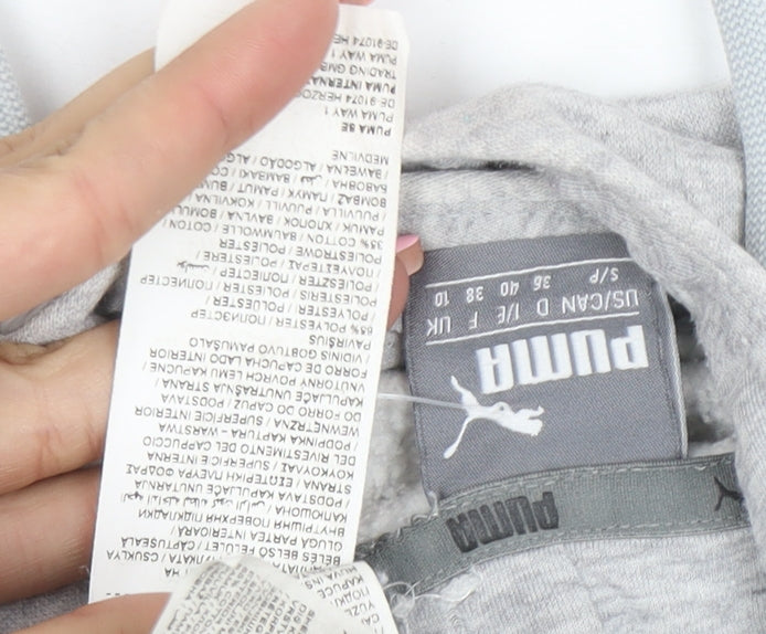 Puma Women’s Grey Pullover Hoodie Small Logo Fleece Lined Casual