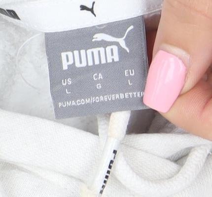 Puma Women White Pullover Hoodie L Cotton Blend Casual