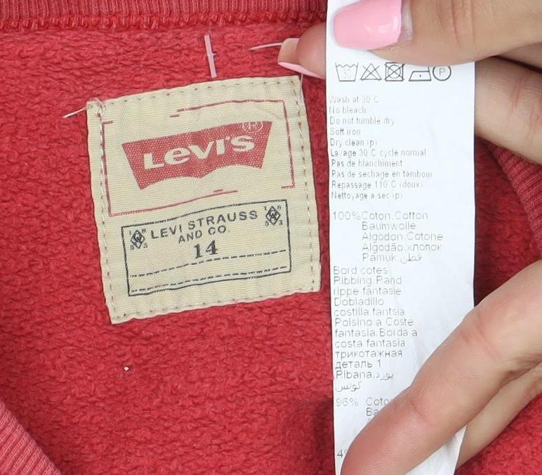 Levi's Womens Red Logo Crew Neck Sweatshirt Size 14 Cotton Casual