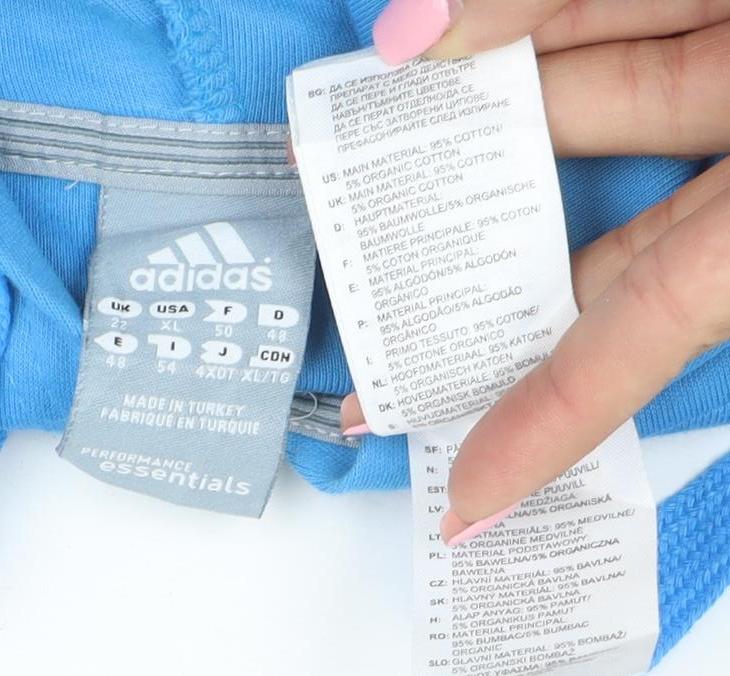 Adidas Women Blue Full Zip Hoodie Jacket Size 14 Cotton Blend